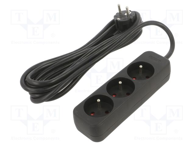 Extension lead; 3x1mm2; Sockets: 3; rubber; black; 3m; 10A