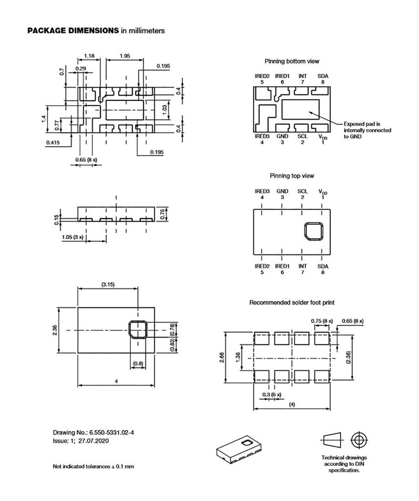 Sensor: proximity; -40÷105°C; Range: 500mm; PCB,SMD; 2.5÷3.6V