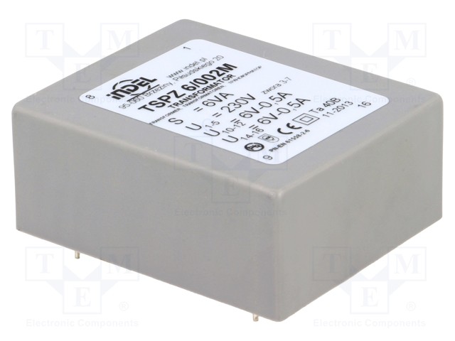 Transformer: encapsulated; 6VA; 230VAC; 6V; 6V; 0.5A; 0.5A; IP00