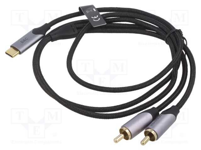 Cable; RCA plug x2,USB C plug; gold-plated; 1m; black; Core: Cu