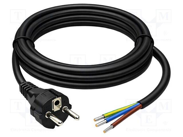 Cable; 3G1mm2; CEE 7/7 (E/F) plug,wires; PVC; 1.8m; with earthing