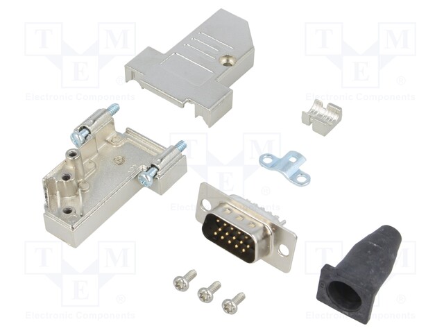 D-Sub; PIN: 15; plug; male; shielded,stamped and formed contacts