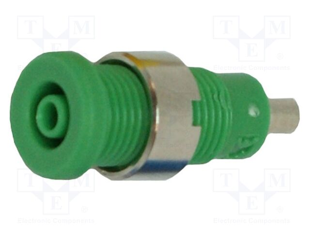 Connector: 2mm banana; socket; green; 1,9mm soldering hole