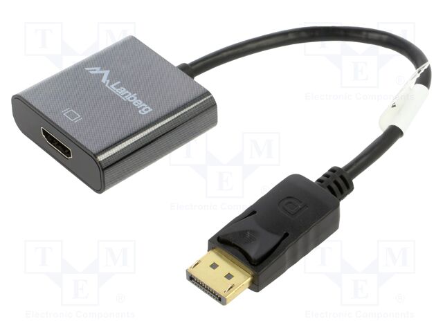 Adapter; DisplayPort 1.2,HDMI 1.2; 0.1m; black; Enclos.mat: ABS