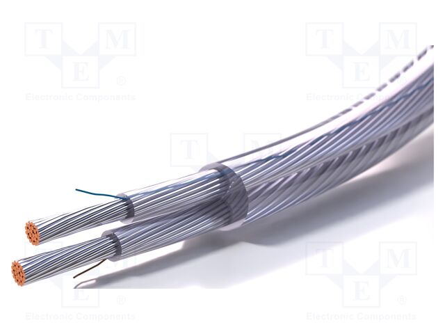Wire; 2x0.5mm2; round; stranded; Cu,tinned; PVC; transparent; 300V