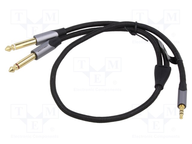 Cable; Jack 3,5mm 4pin plug,Jack 6,3mm plug x2; 1m; black; PVC