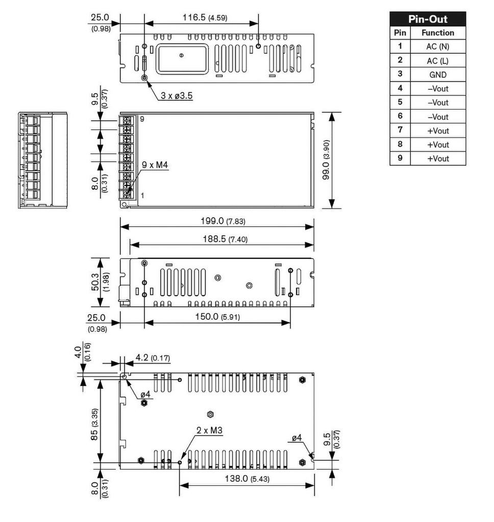 Power supply: switched-mode; modular; 200W; 48VDC; 199x99x50.3mm