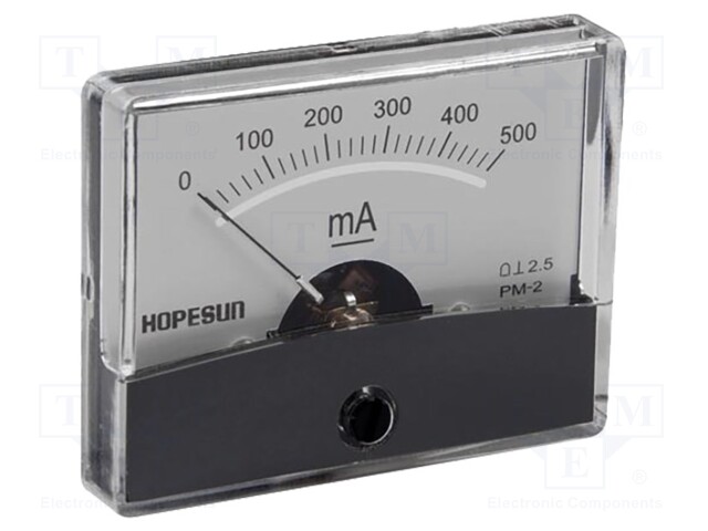 Ammeter; analogue; on panel; I AC: 0÷500mA; Class: 2,5; 60x47mm