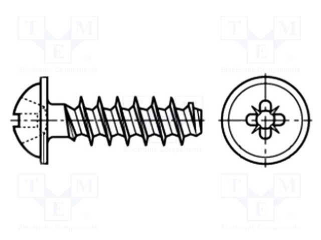 Screw; for plastic; 2,5x5; Head: button; Pozidriv; hardened steel