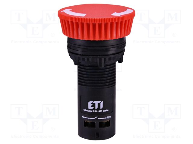 Switch: push-button; 22mm; Stabl.pos: 1; NO; red; IP65; mushroom