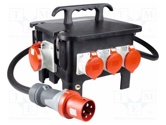 Electric switchboard; 5G16mm2; Sockets: 7; rubber; black; 2m; 63A