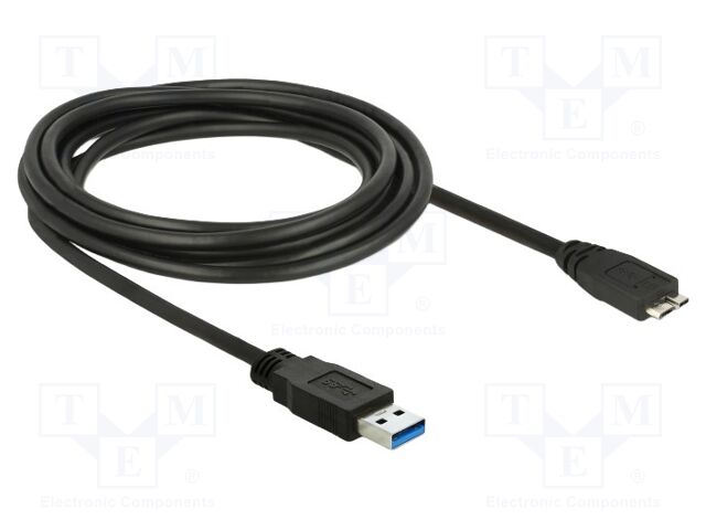 Cable; USB A plug,USB B micro plug; gold-plated; 3m; black; Cu