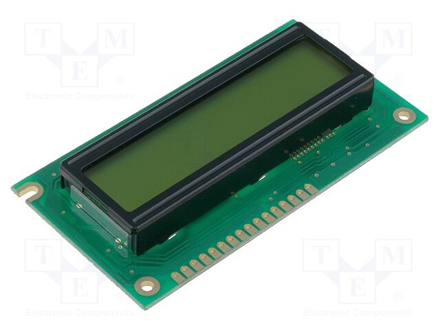 Display: LCD; alphanumeric; STN Positive; 16x2; yellow-green; LED