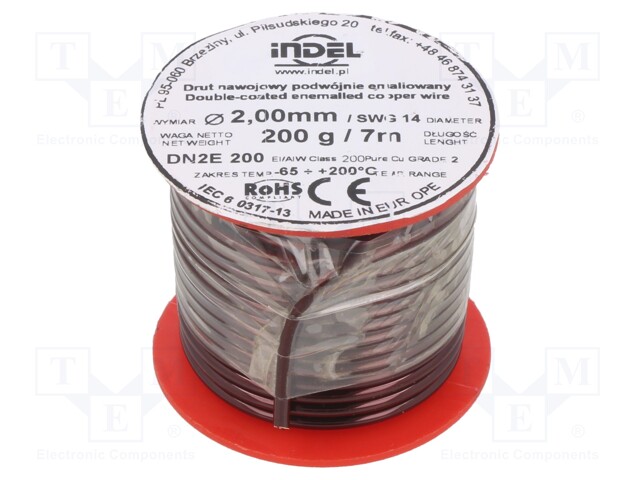 Coil wire; double coated enamelled; 2mm; 200g; -65÷200°C; Core: Cu