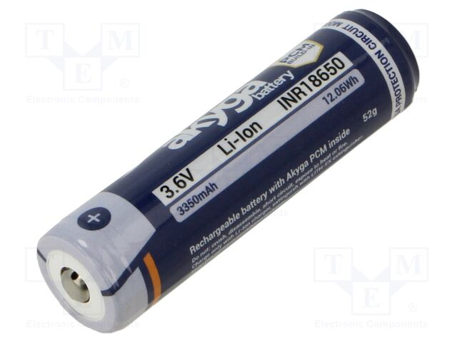 Re-battery: Li-Ion; 18650,MR18650; 3.6V; 3350mAh; Ø18.5x69.5mm