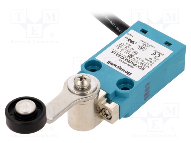Limit switch; lever R 40mm, plastic roller Ø18mm; 5A; lead 5m