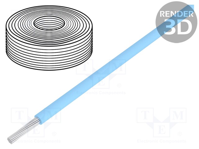 Wire; UL1007,UL1569; stranded; Cu; 0.35mm2; 22AWG; light blue; 30m