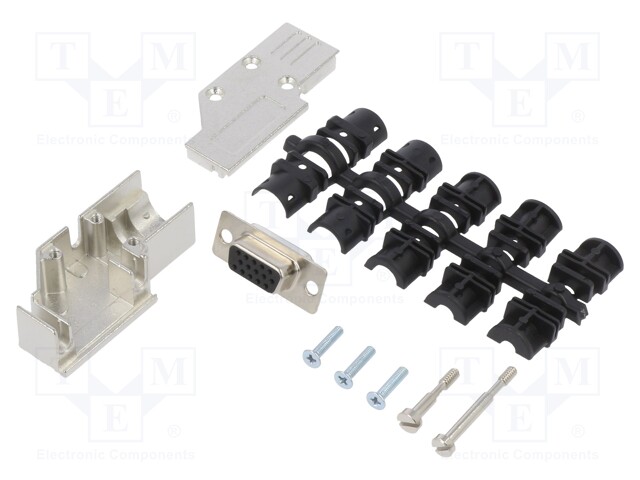 D-Sub; PIN: 15; plug; female; angled 90°; soldered; for cable; black