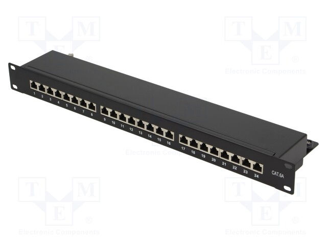 Patch panel; RJ45; Cat: 6a; RACK; Colour: black; Number of ports: 24