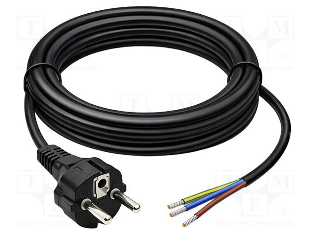 Cable; 3G0.75mm2; CEE 7/7 (E/F) plug,wires; PVC; 3m; black; 230V