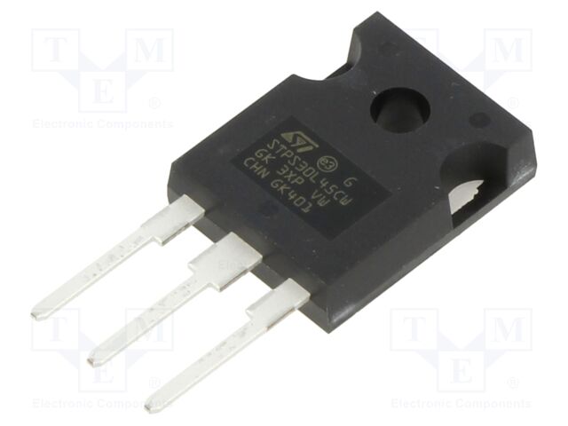 Schottky Rectifier, 45 V, 30 A, Dual Common Cathode, TO-247, 3 Pins, 740 mV