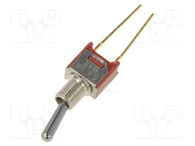 Switch: toggle; Pos: 2; SPST-NO; OFF-ON; 0.02A/20VAC; 0.02A/20VDC