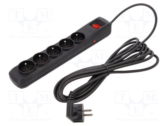 Plug socket strip: protective; Sockets: 5; 250VAC; 10A
