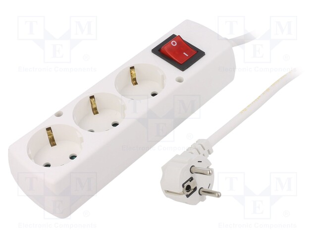 Extension lead; Schuko; Sockets: 3; PVC; white; 3x1,5mm2; 3m; 16A