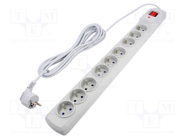 Plug socket strip: protective; Sockets: 9; 250VAC; 10A; grey