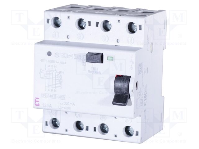 RCD breaker; Inom: 100A; Ires: 30mA; Poles: 4; 400V,415V; IP20; EFI