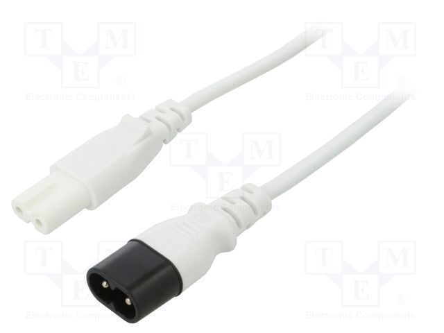 Cable; 2x0.75mm2; IEC C7 female,IEC C8 male; PVC; 5m; white; 2.5A