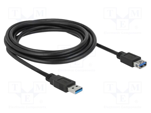 Cable; USB A socket,USB A plug; gold-plated; 3m; black; Cu; 5Gbps