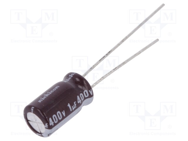 Capacitor: electrolytic; THT; 1uF; 400VDC; Ø6.3x11mm; Pitch: 2.5mm