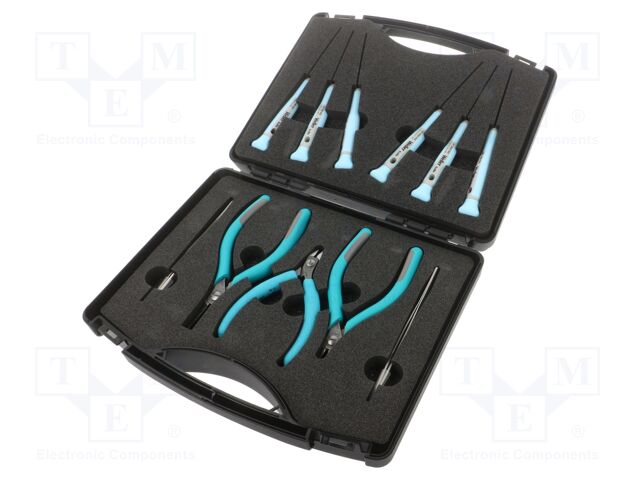 Kit: pliers and screwdrivers; Pcs: 11; case