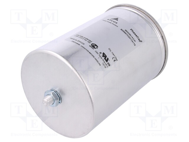 Capacitor: polypropylene; one phase; Q@50Hz: 10.4kVAR; 400VAC; 26A