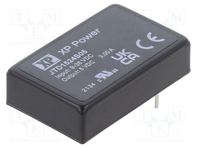 Isolated Board Mount DC/DC Converter, ITE, 1 Output, 15 W, 5 V, 3 A