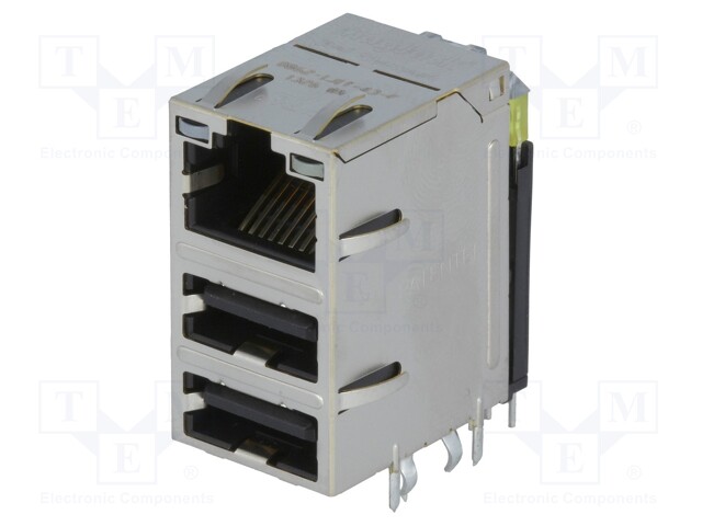 Socket; RJ45 + USB A; PIN: 8; shielded,with LED; Layout: 8p8c; THT