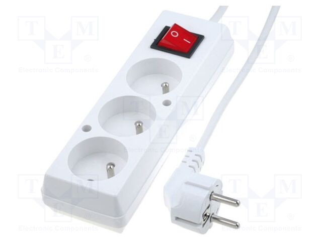 Extension lead; 3x1.5mm2; Sockets: 3; PVC; white; 5m; 16A