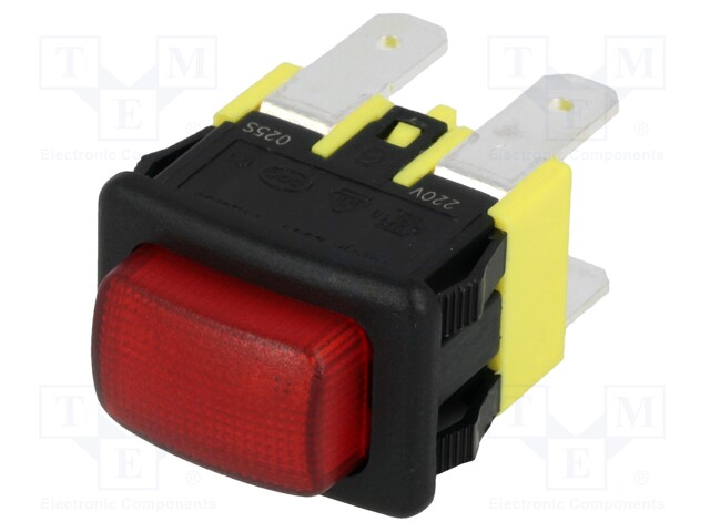 Switch: push-button; Pos: 2; DPST-NO; 16A/250VAC; red; red; 20mΩ