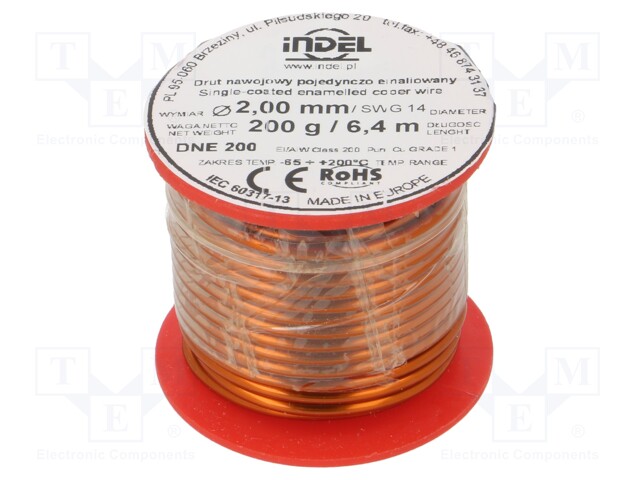 Coil wire; single coated enamelled; 2mm; 200g; -65÷200°C; Core: Cu