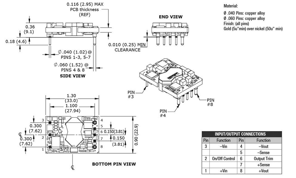 Converter: DC/DC; 49.5W; Uin: 9÷36V; Uout: 3.3VDC; Iout: 15A; DIP