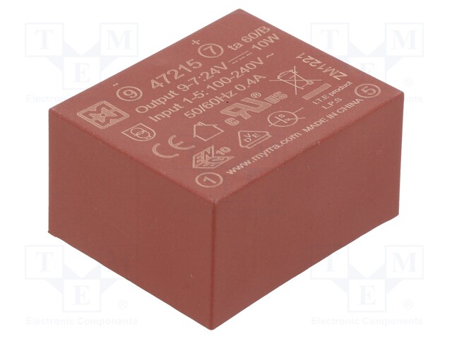 Converter: AC/DC; 10W; Uout: 24VDC; Iout: 420mA; 82%; Mounting: PCB