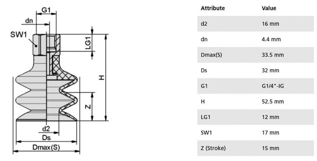 Component: suction cup; Man.series: FSG; Mounting: G1/4-IG; 18g