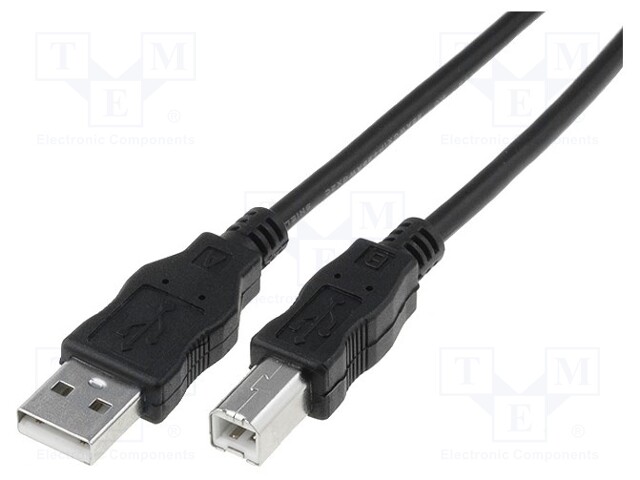 Cable; USB 2.0; USB A plug,USB B plug; nickel plated; 1m; black