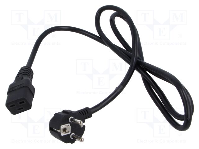 Cable; 3x1.5mm2; CEE 7/7 (E/F) plug angled,IEC C19 female; PVC