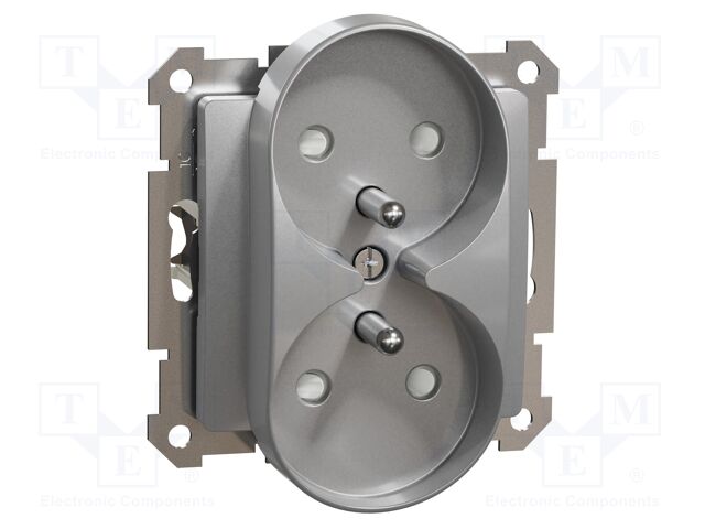 Dual E-type socket; 250VAC; IP20; aluminium; Sedna Elements