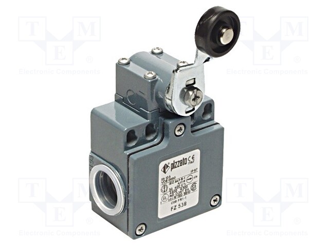 Limit switch; lever R 43mm, plastic roller Ø20mm; NO + NC; 10A