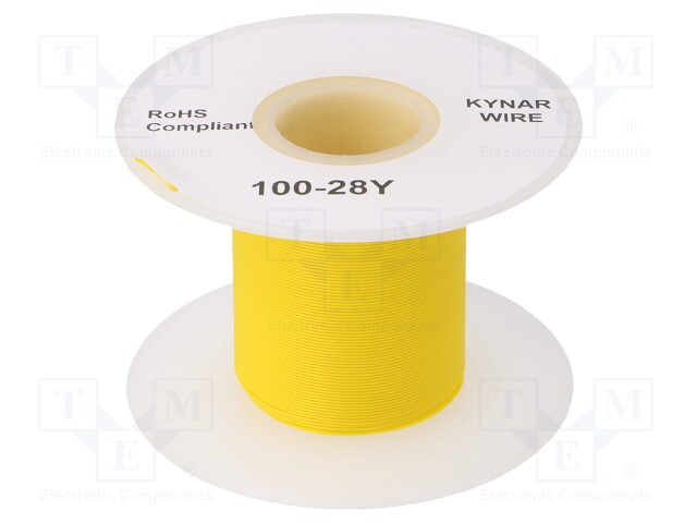 Wire; solid; OFC; 28AWG; yellow; kynar 460 (PVDF); 300V; 100m