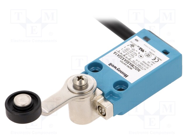 Limit switch; lever R 40mm, plastic roller Ø18mm; 5A; lead 5m