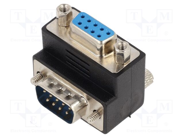 Adapter; D-Sub 9pin socket 90° up/down,D-Sub 9pin plug; black